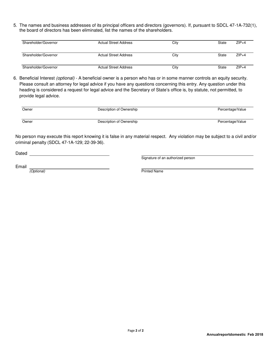 Annual Report - Domestic Business Corporation - South Dakota, Page 2