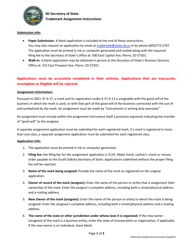 Document preview: Application for Assignment/Transfer of Trademark - South Dakota