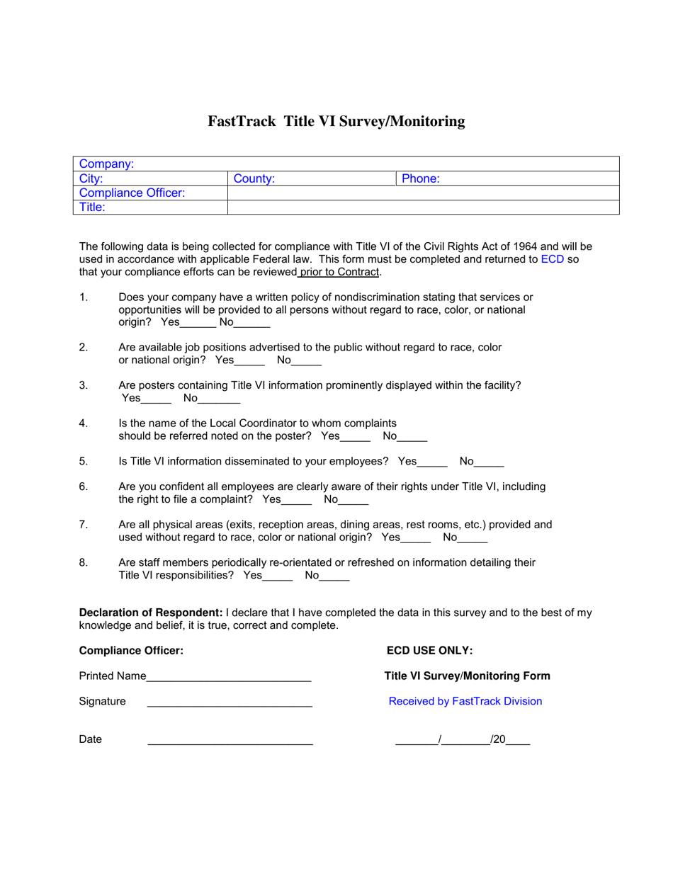 Fasttrack Title VI Survey / Monitoring - Tennessee, Page 1