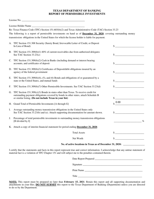 Report of Permissible Investments - 4th Quarter - Texas Download Pdf