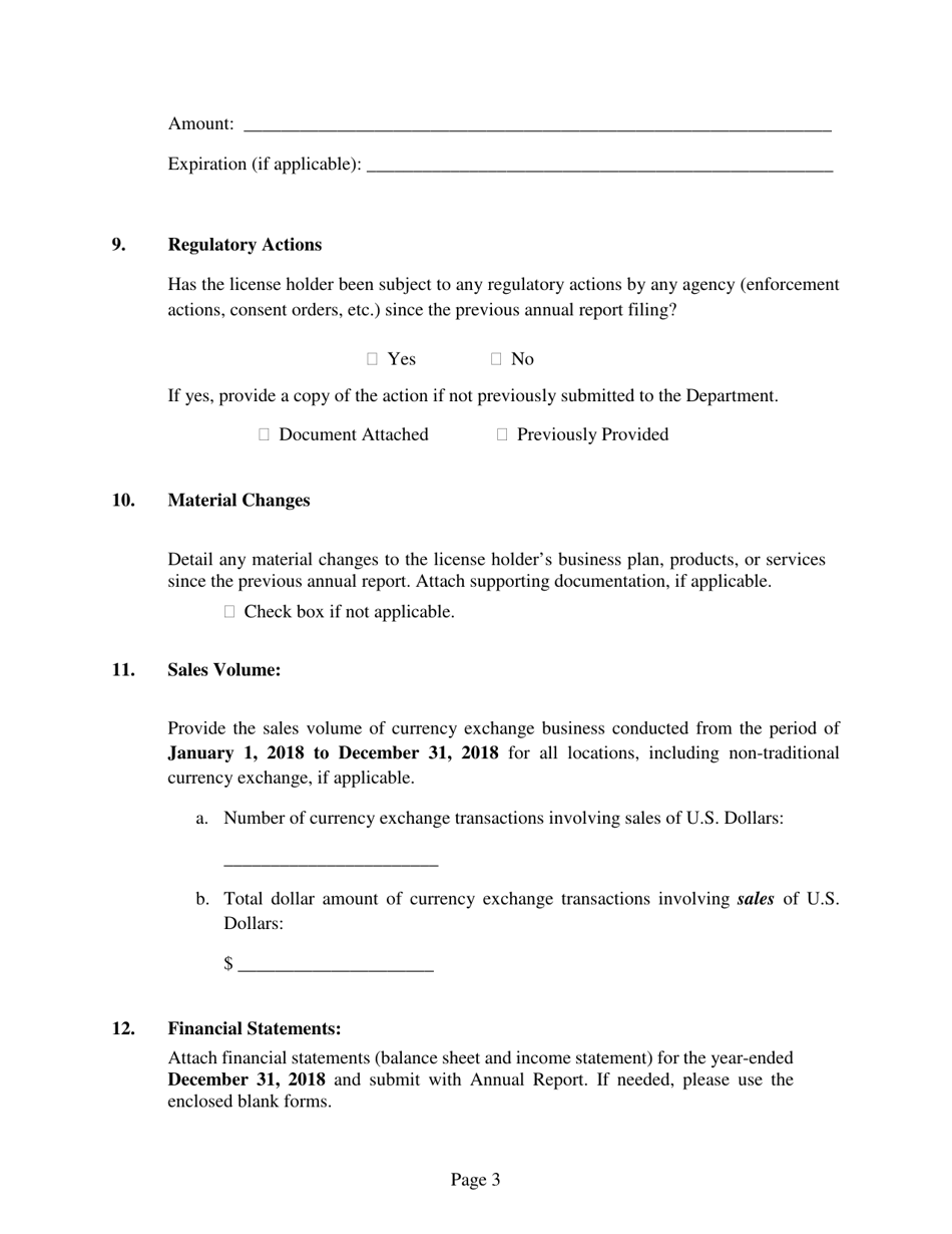 Annual Report for Texas Currency Exchange License Holders - Texas, Page 3
