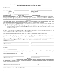 Document preview: Certificate of Cancellation and Application for Withdrawal Trust-Funded Prepaid Funeral Contract - Texas