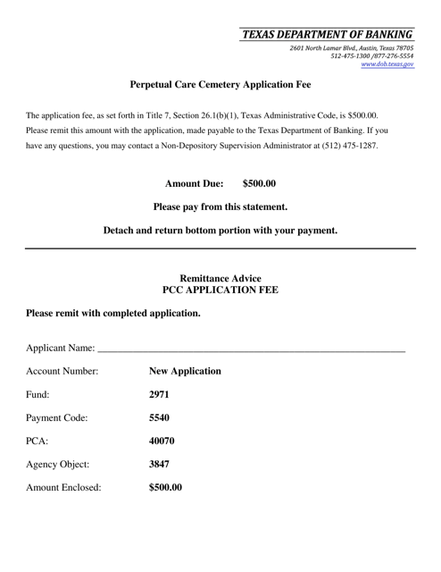 Perpetual Care Cemetery Application Fee Invoice Invoice - Texas