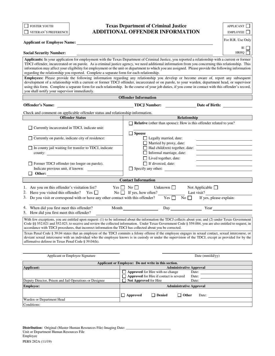 Form Pers282a Download Printable Pdf Or Fill Online Additional Offender 