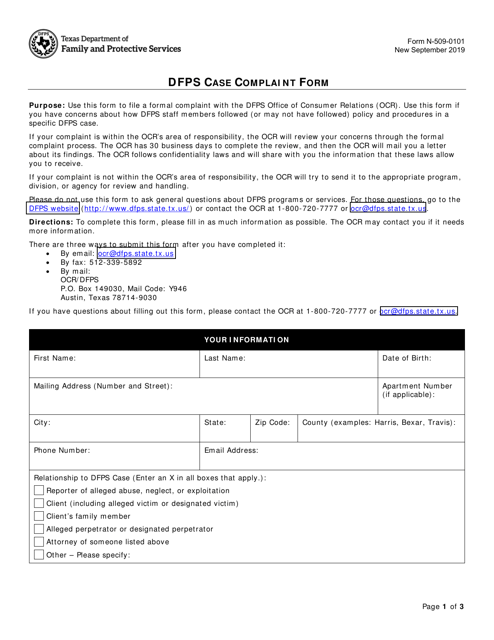 Form N-509-0101  Printable Pdf