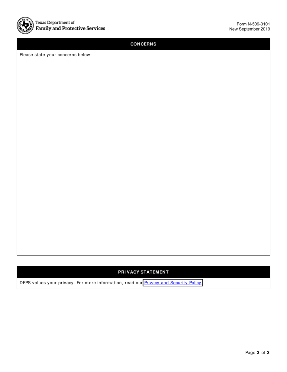 Form N-509-0101 Dfps Case Complaint Form - Texas, Page 3