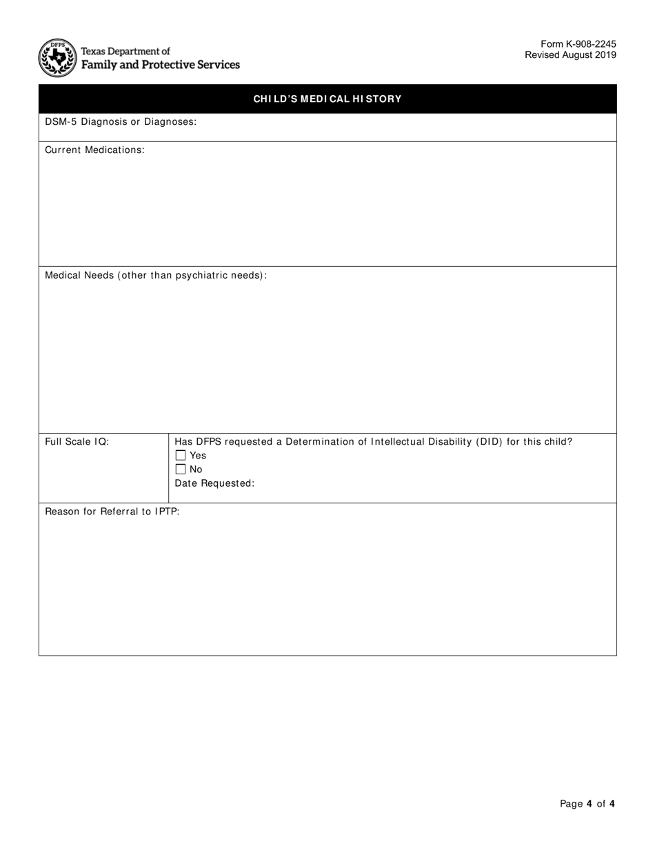 Form K-908-2245 Referral to Intensive Psychiatric Transition Program - Texas, Page 4
