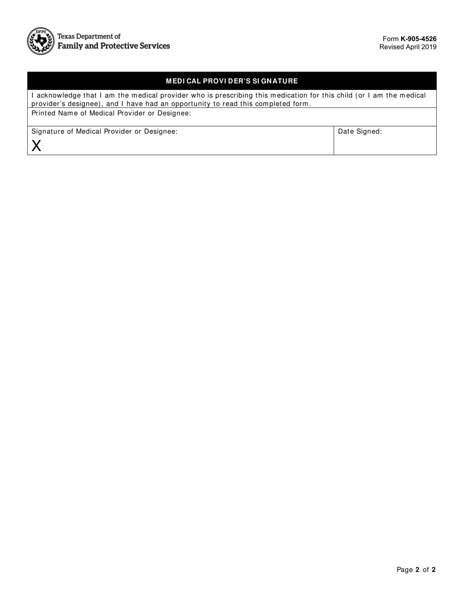Form K-905-4526 Consent for Treatment With Psychotropic Medication - Texas, Page 2