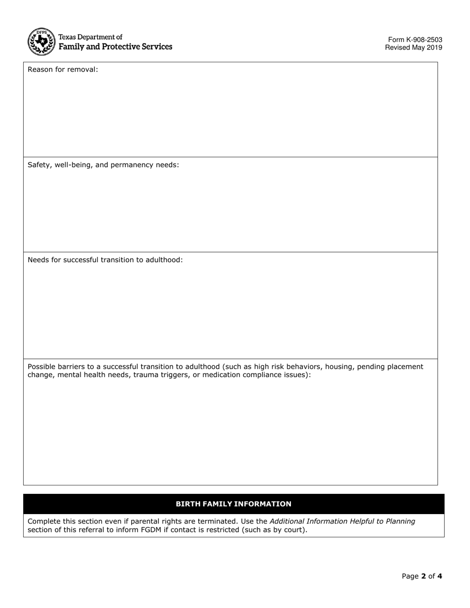 Form K-908-2503 Circle of Support (Cos) Referral - Texas, Page 2