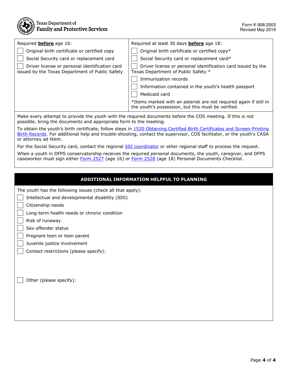 Form K-908-2503 Circle of Support (Cos) Referral - Texas, Page 4