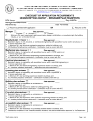 Document preview: TDLR Form 003IHB Checklist of Application Requirements Design Review Agency - Manager/Plan Reviewers - Texas