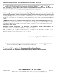 TDLR Form 071IHB Application for Registration - Industrialized Housing &amp; Buildings Ref Builder - Texas, Page 2
