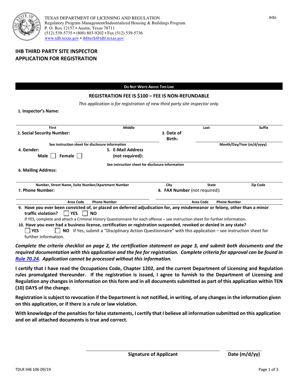 TDLR Form IHB106 Ihb Third Party Site Inspector Application for Registration - Texas, Page 3