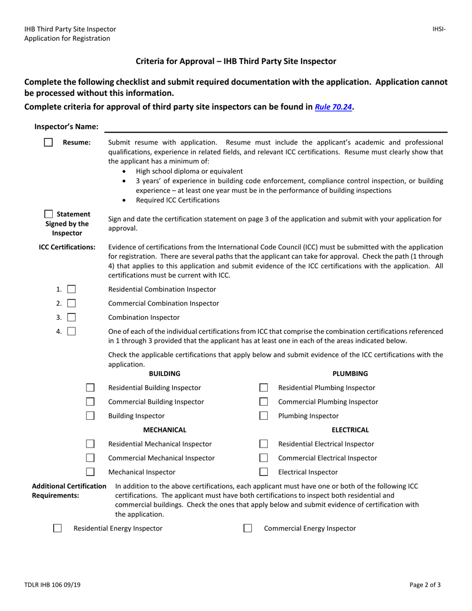 TDLR Form IHB106 Ihb Third Party Site Inspector Application for Registration - Texas, Page 4