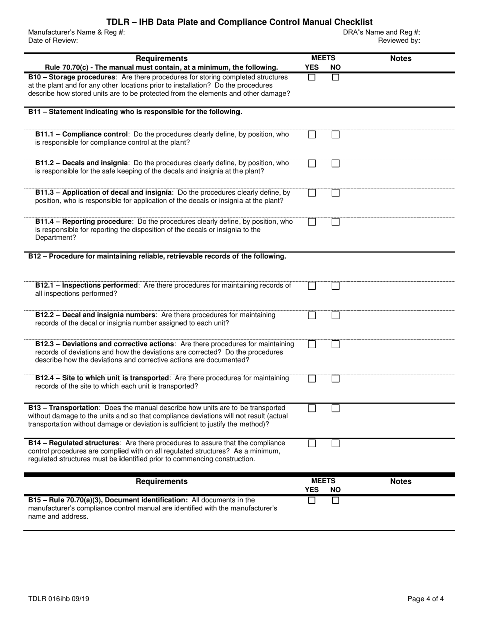 TDLR Form 016IHB - Fill Out, Sign Online and Download Printable PDF ...