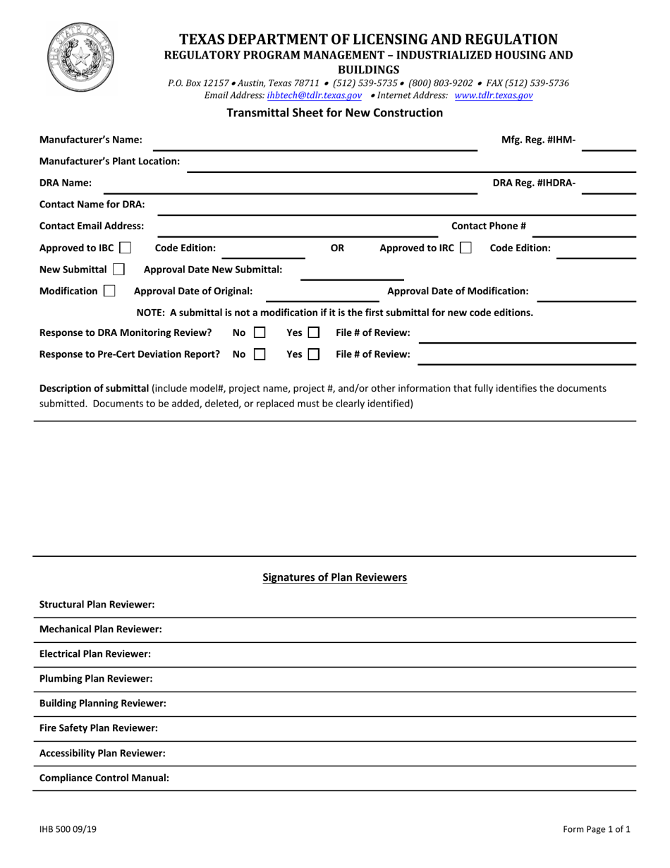 Form IHB500 Download Fillable PDF or Fill Online Industrialized Housing ...