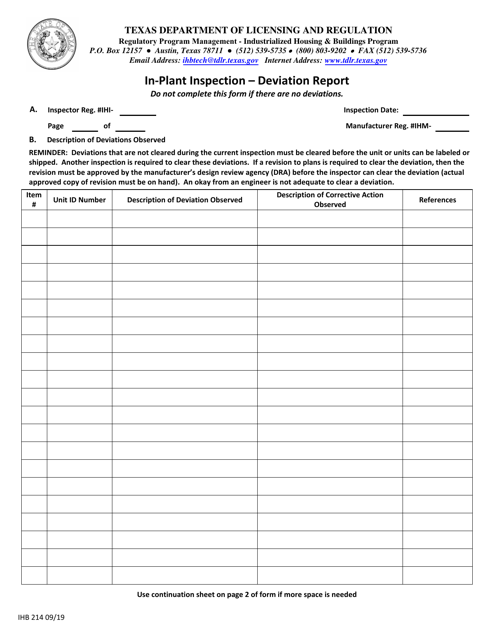 Form IHB214 Download Fillable PDF or Fill Online In-plant Inspection ...