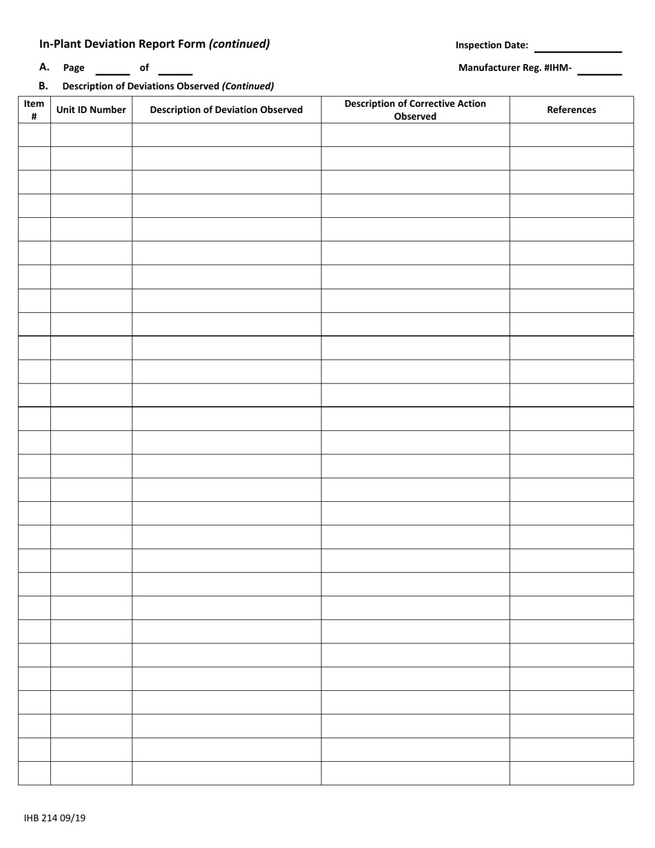 Form IHB214 In-plant Inspection - Deviation Report - Texas, Page 2