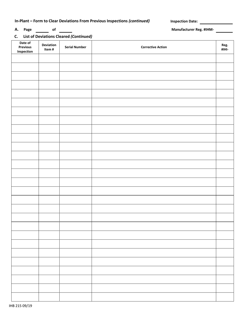 Form IHB215 Download Fillable PDF or Fill Online In-plant Inspection ...