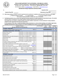 Form IHB212R Residential Energy Inspection Summary Sheet - Texas