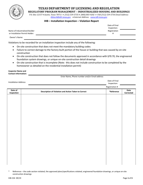 Form IHB234  Printable Pdf