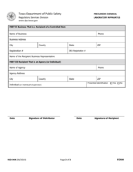 Form RSD-904 Report of Sale / Transfer of Controlled Items - Texas, Page 2