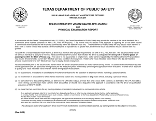 Document preview: Form CDL-36 Texas Intrastate Vision Waiver Application and Physical Examination Report - Texas