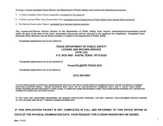 Form CDL-36 Texas Intrastate Vision Waiver Application and Physical Examination Report - Texas, Page 2