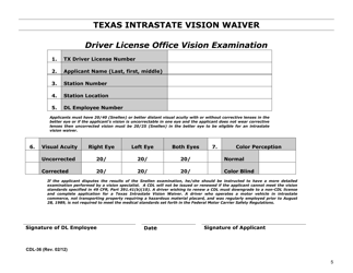 Form CDL-36 Texas Intrastate Vision Waiver Application and Physical Examination Report - Texas, Page 5