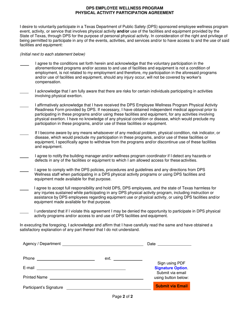 Form ETR-161 Physical Activity Readiness Form - Texas, Page 2