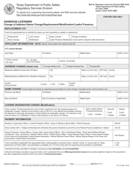 Form LTC-70 Handgun Licensing Change of Address/Name Change/Replacement/Modification/Lawful Presence - Texas
