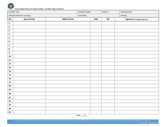 Form ETR-216 Student Sign in Roster - Texas