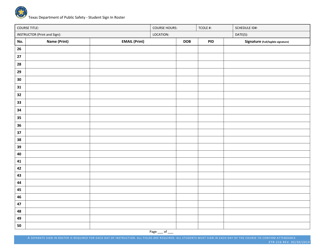 Form ETR-216 Student Sign in Roster - Texas, Page 2