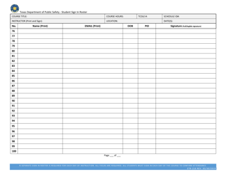 Form ETR-216 Student Sign in Roster - Texas, Page 4