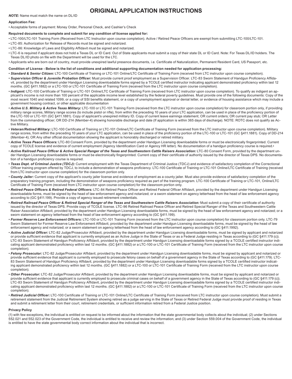 Form LTC-78A Handgun Licensing - Original Application - Texas, Page 2