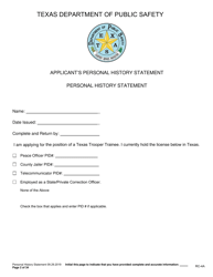 Document preview: Form RC-4A Personal History Statement - Texas