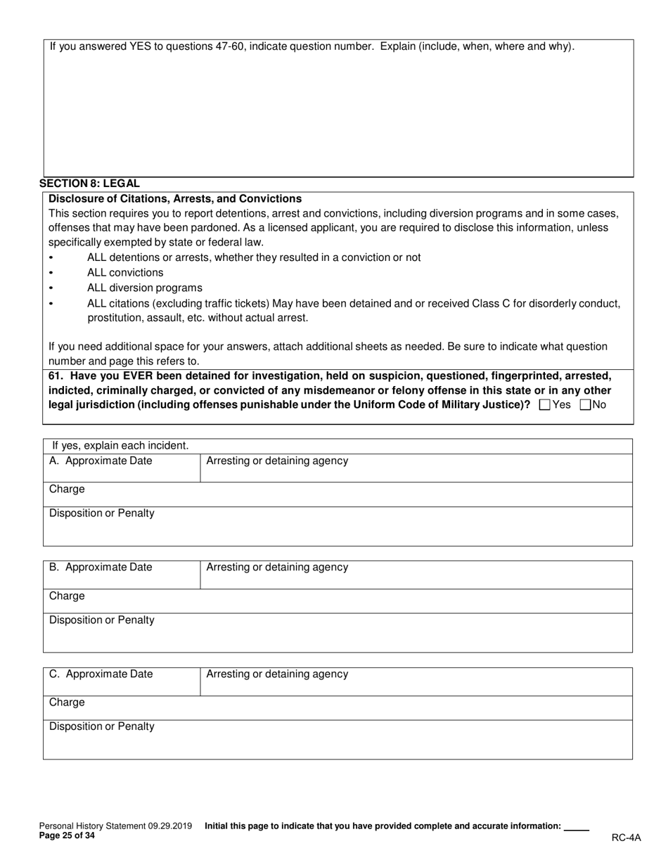 Form RC-4A Personal History Statement - Texas, Page 24