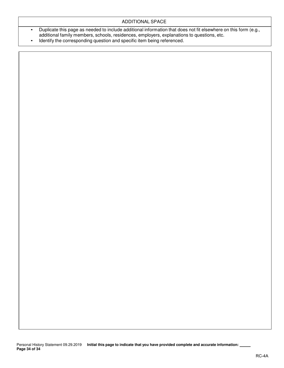Form RC-4A Personal History Statement - Texas, Page 33