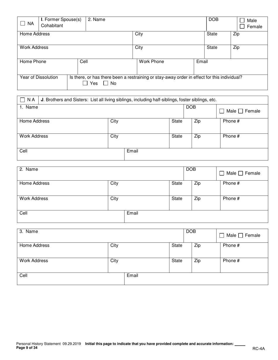 Form RC-4A Personal History Statement - Texas, Page 8
