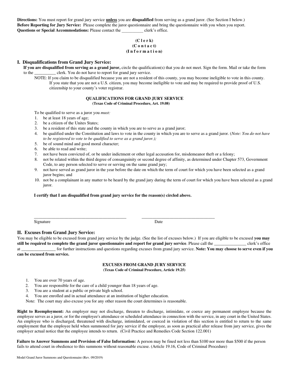 Texas Model Grand Jury Summons & Questionnaire - Fill Out, Sign Online ...