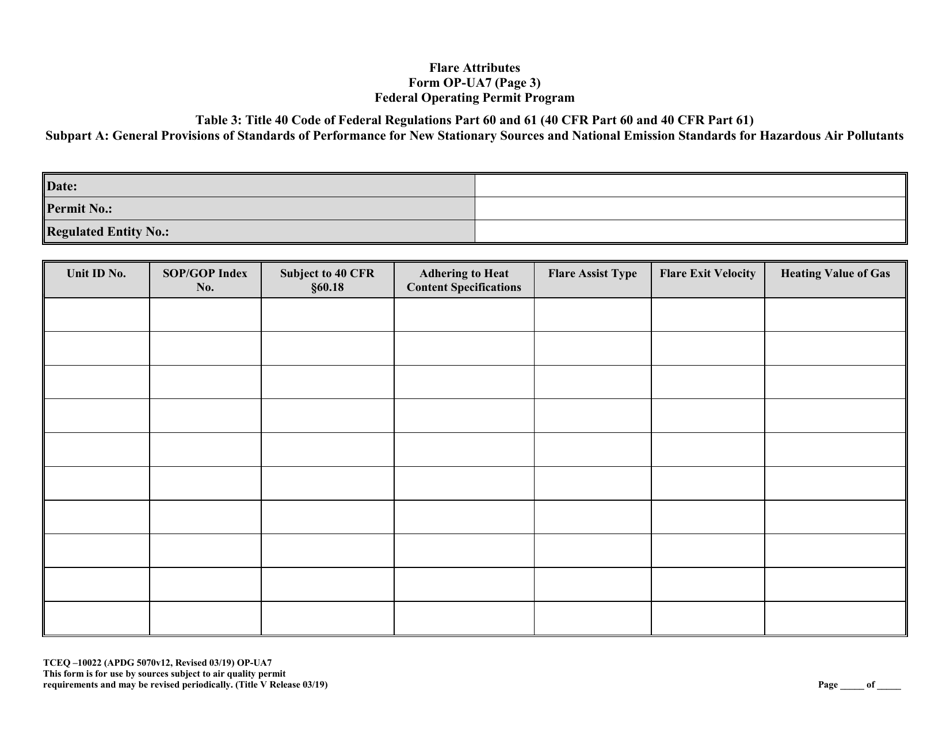 Form OP-UA7 (10022) Flare Attributes - Texas, Page 11