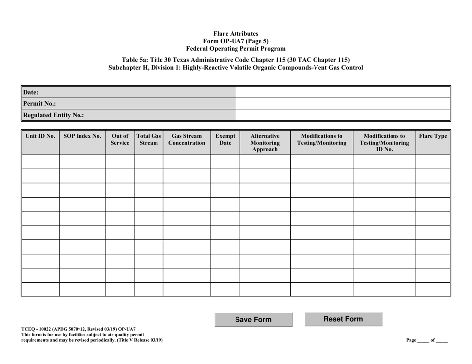 Form OP-UA7 (10022) Flare Attributes - Texas, Page 13