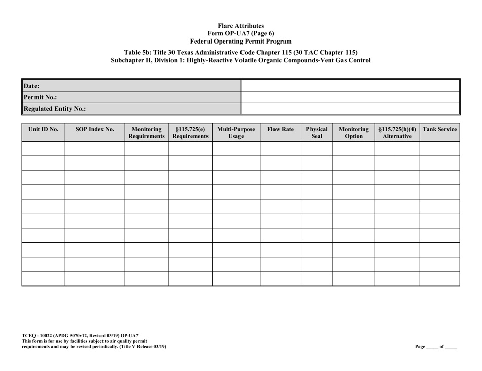 Form OP-UA7 (10022) Flare Attributes - Texas, Page 14