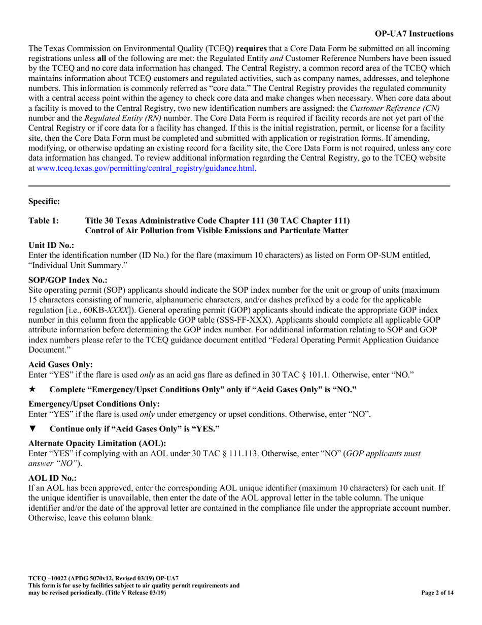 Form OP-UA7 (10022) Flare Attributes - Texas, Page 2