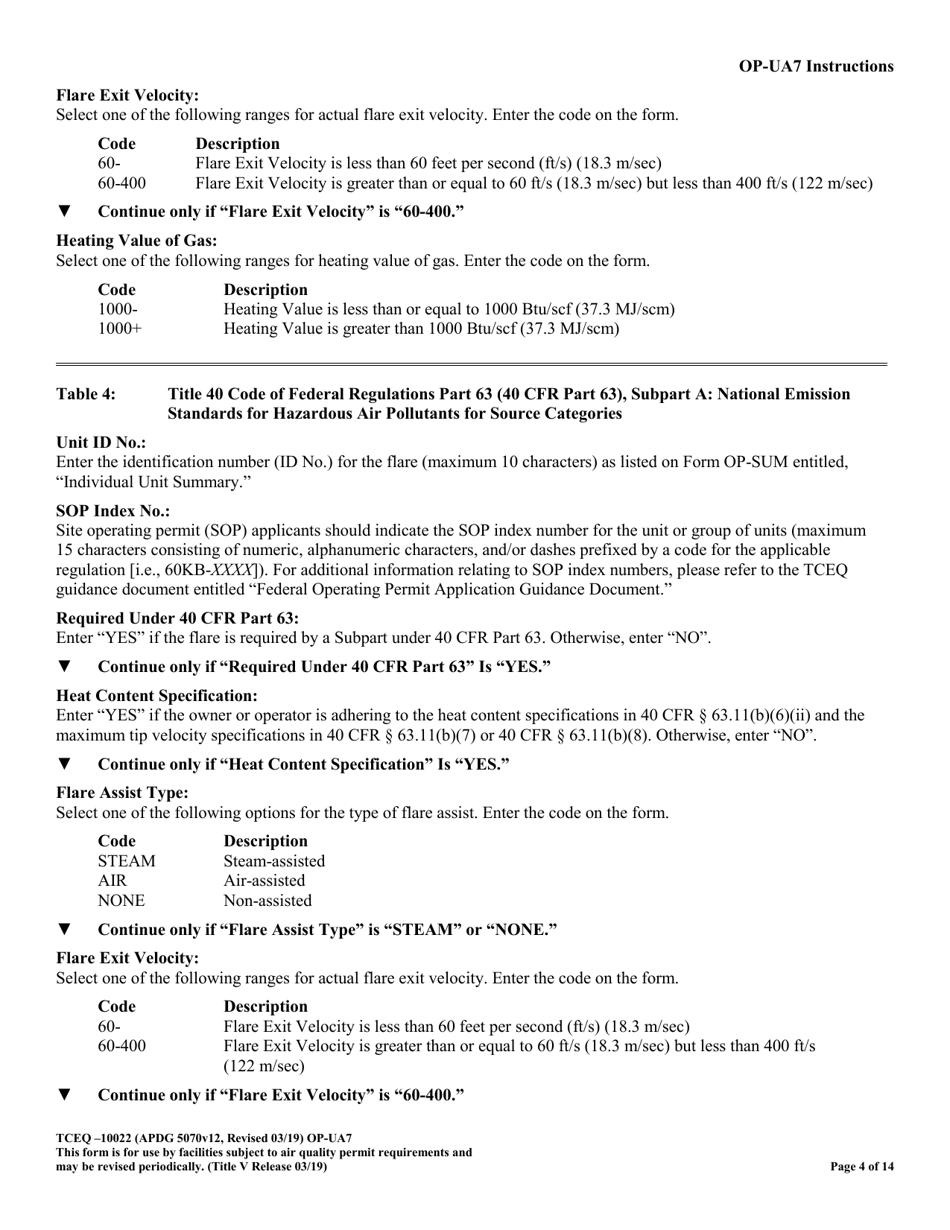 Form OP-UA7 (10022) Flare Attributes - Texas, Page 4