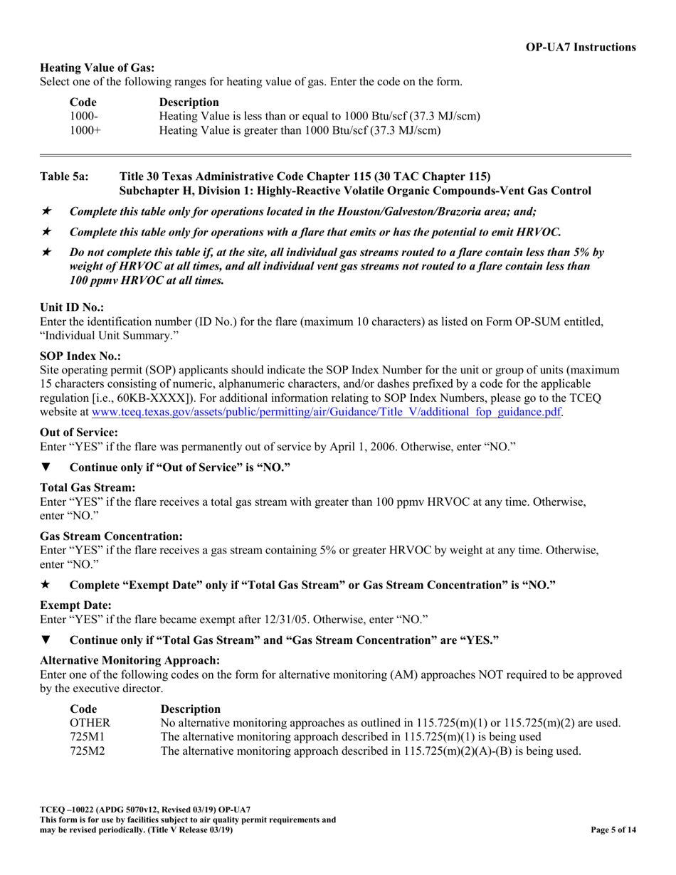 Form OP-UA7 (10022) Flare Attributes - Texas, Page 5