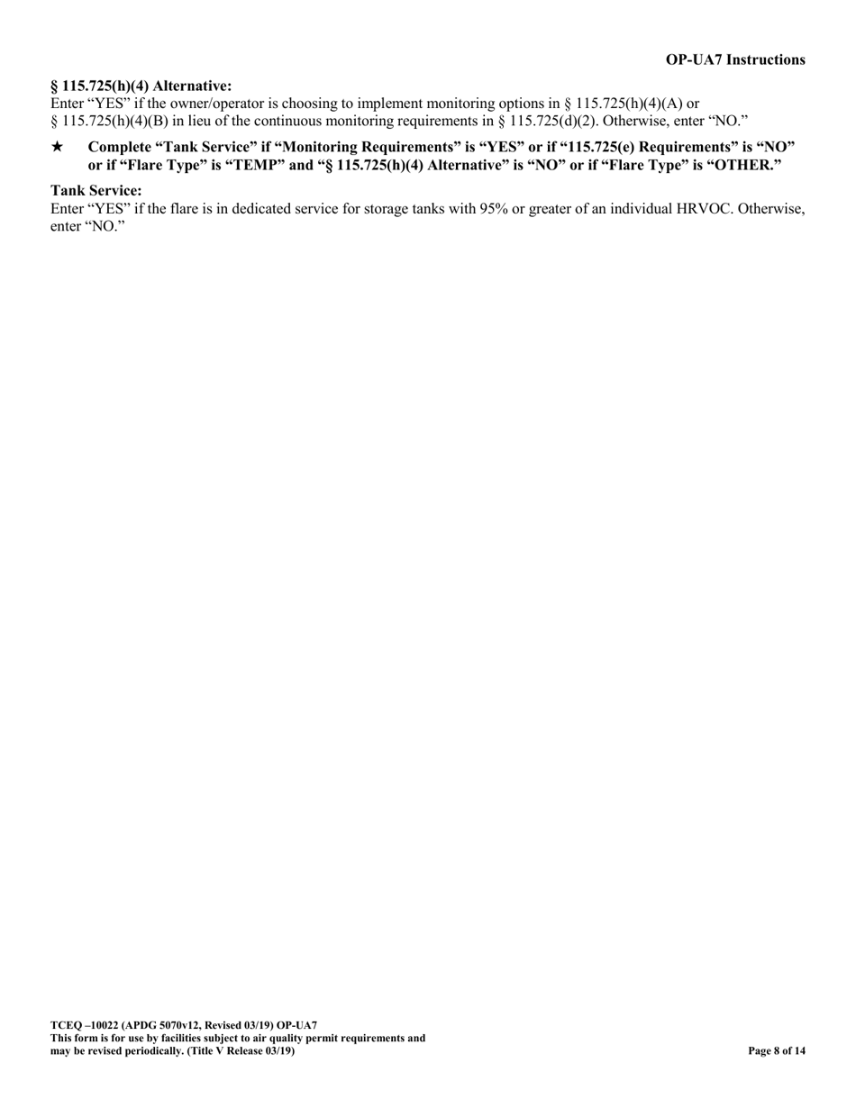 Form OP-UA7 (10022) Flare Attributes - Texas, Page 8