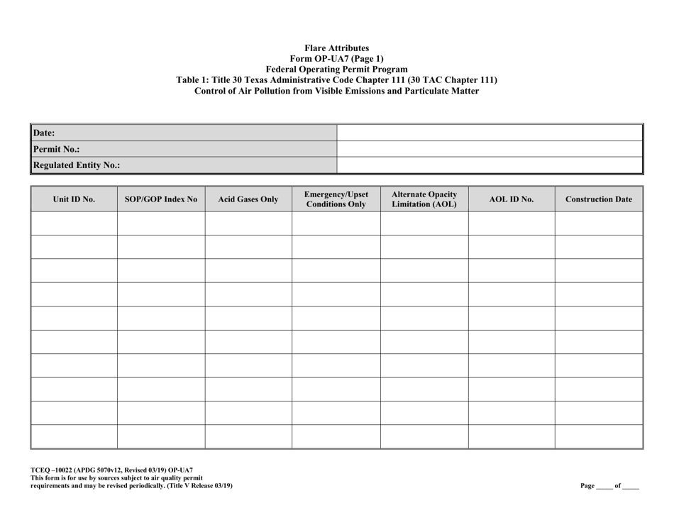 Form OP-UA7 (10022) Flare Attributes - Texas, Page 9