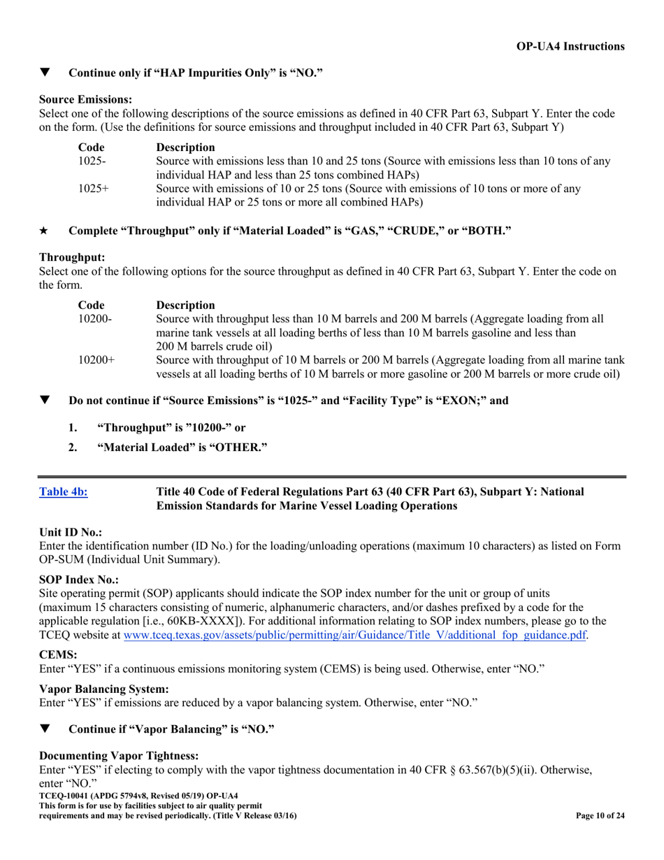 Form OP-UA4 (10041) Loading / Unloading Operations Attributes - Texas, Page 10