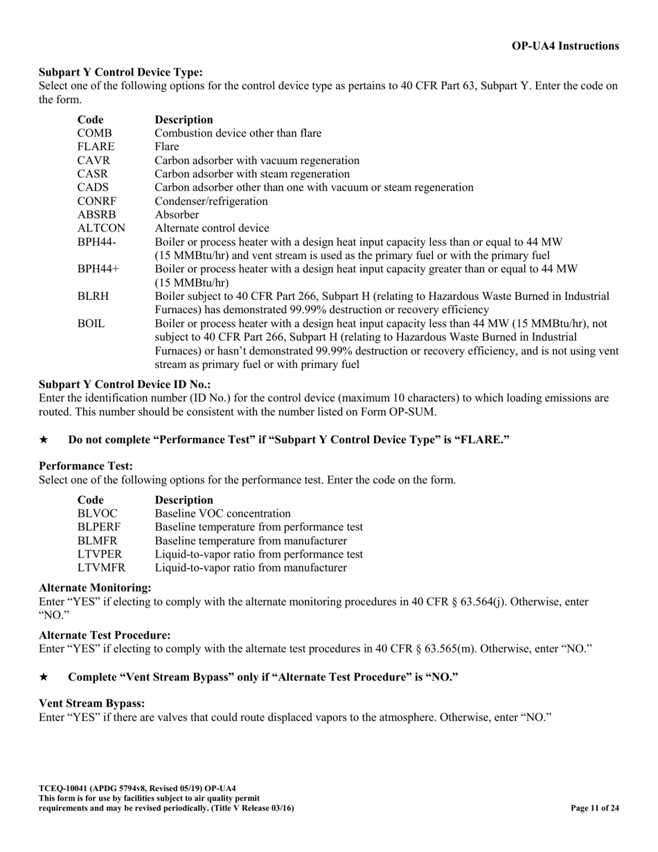 Form OP-UA4 (10041) Loading / Unloading Operations Attributes - Texas, Page 11